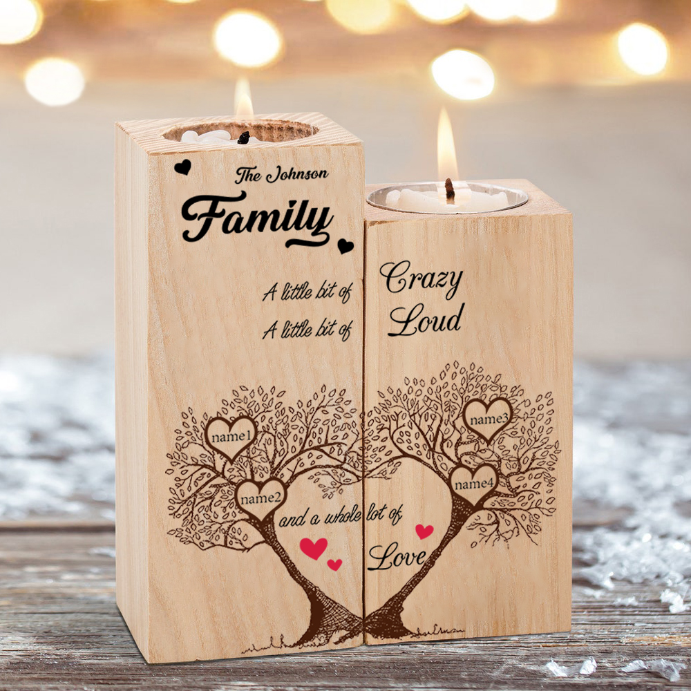 Family Name Wooden Heart Candle Holder Custom 4 Names Family Tree Candlesticks-Jessemade AU