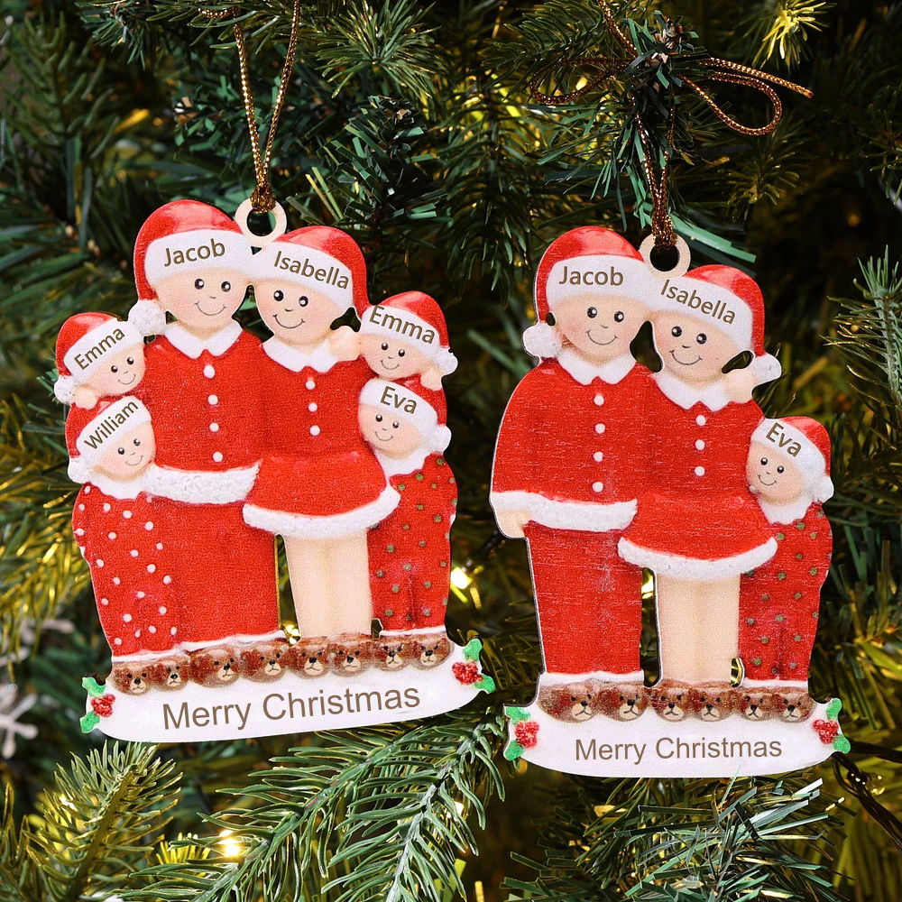 3 Names - Personalized Wooden Christmas Ornaments Custom Name & Text Christmas Pajama Party Pendants Family of 3 Gift For Family-Jessemade AU