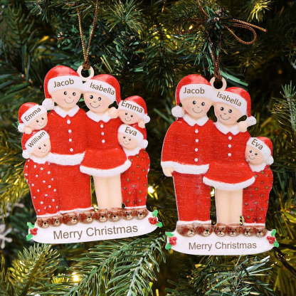4 Names - Personalized Wooden Christmas Ornaments Custom Name & Text Christmas Pajama Party Pendants Family of 4 Gift For Family-Jessemade AU