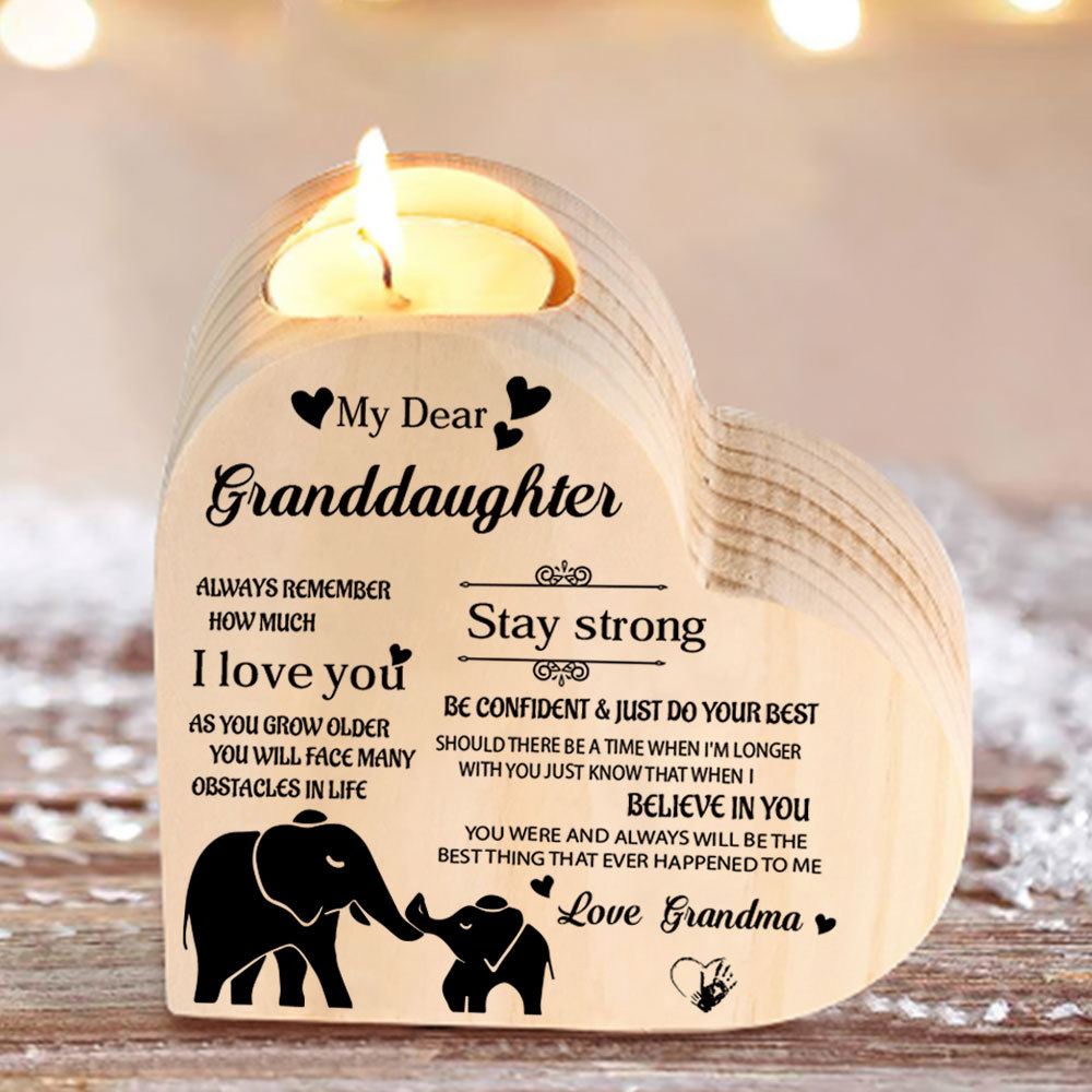 To My Granddaughter Wooden Heart Candle Holder "remember how much I love you"-Jessemade AU