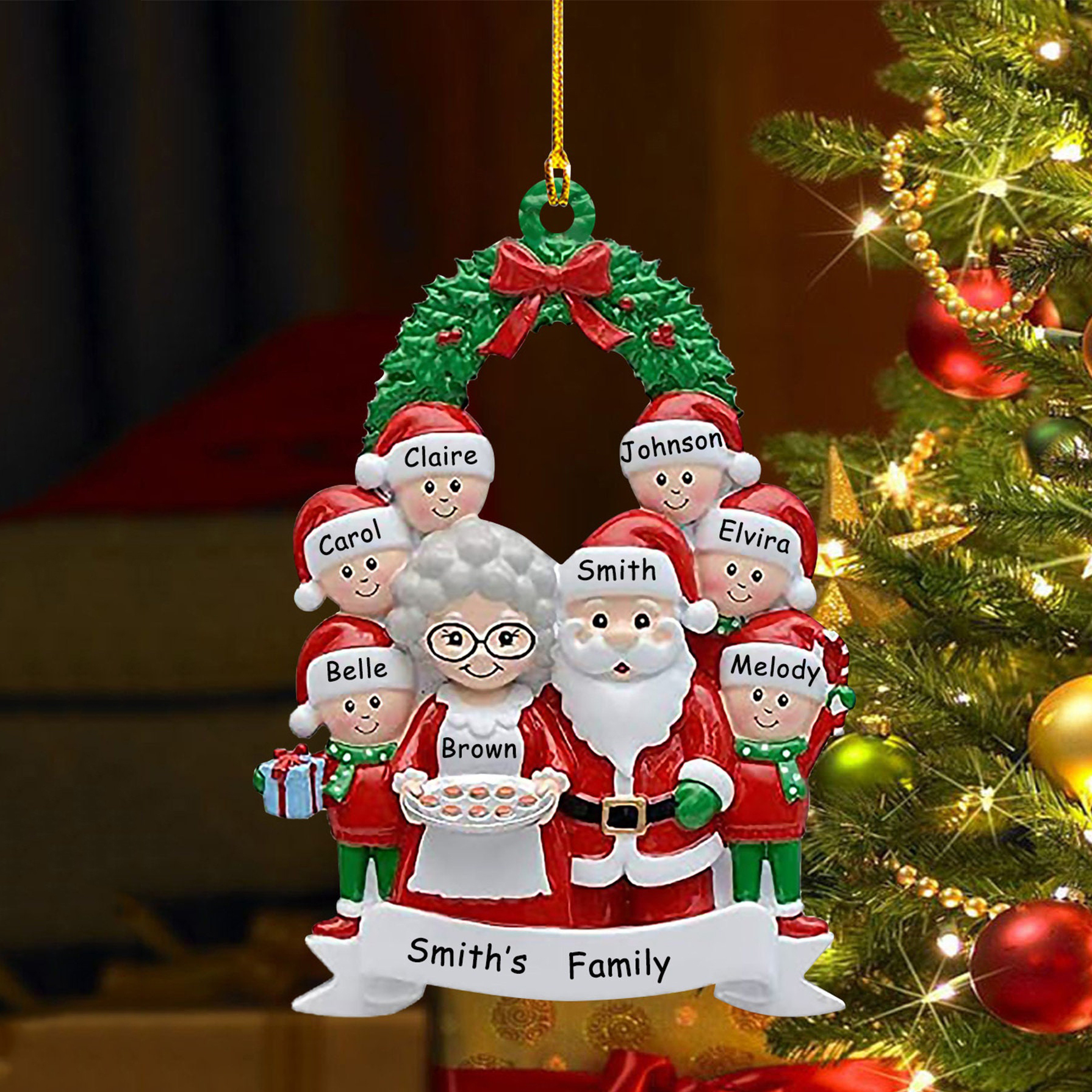 Santa Family Ornament Custom 8 Names Grandparents with Grandkids Ornament-Jessemade AU