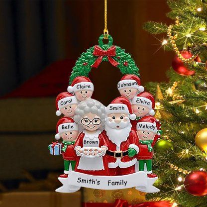 Santa Family Ornament Custom 8 Names Grandparents with Grandkids Ornament-Jessemade AU