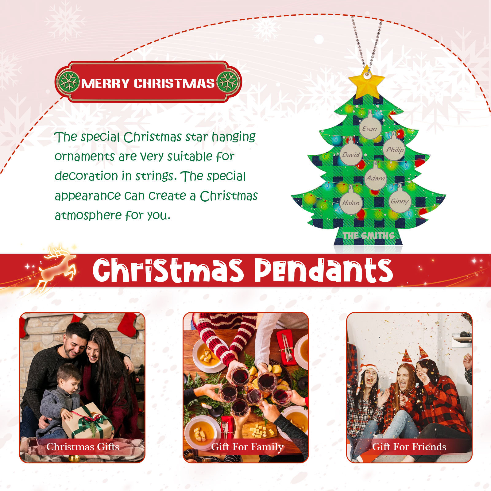 6 Names - Personalised Acrylic Christmas Tree Ornaments Customised Text & Name Xmas Pendant Gifts for Family Friends-Jessemade AU