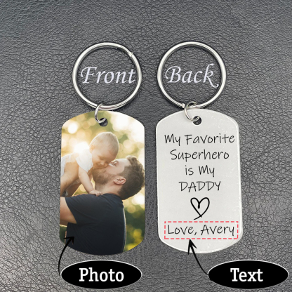Personalised Photo Keychain Custom Name Father Keychain - My favourite Superhero Is My Daddy-Jessemade AU