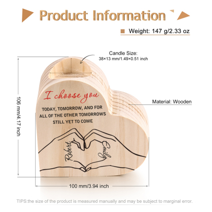Personalised Heart Candle Holder Custom 2 Names Wooden Candlesticks Valentine's Day Gift for Couples -Jessemade AU