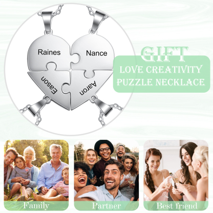 Personalised Heart Puzzle Necklace With 4 Names Gifts For Her-Jessemade AU