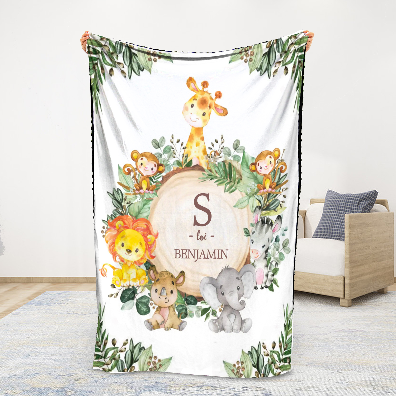 Personalised Zoo Blanket Custom Name Cute Cartoon Blanket-Jessemade AU