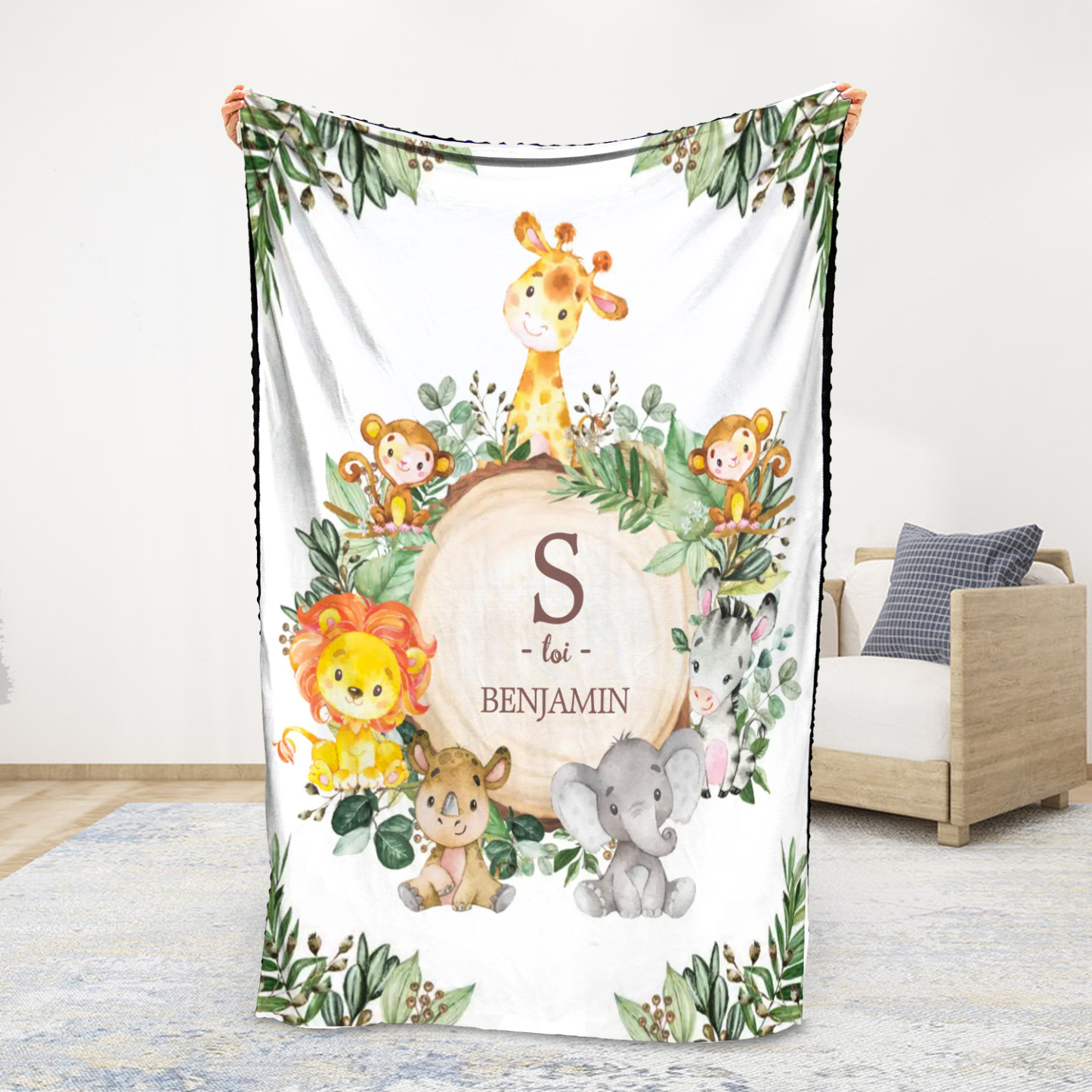 Personalised Zoo Blanket Custom Name Cute Cartoon Blanket-Jessemade AU