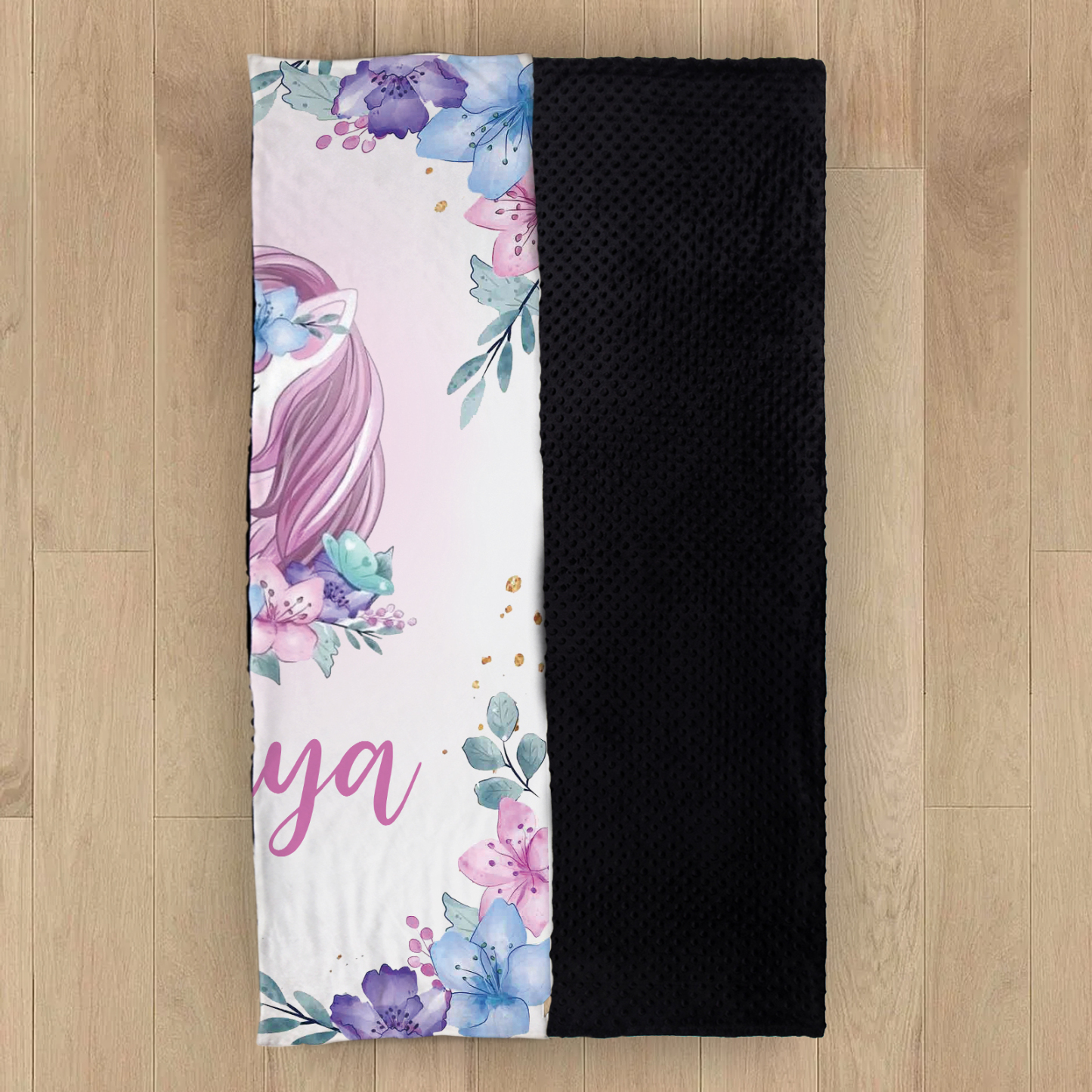 Personalised Flower Unicorn Blanket Custom Name Cute Cartoon Blanket-Jessemade AU