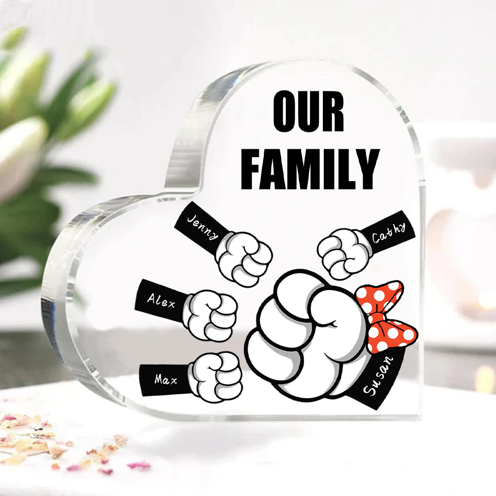 5 Names - Personalised Acrylic Heart Keepsake Custom Name & Text Fist Bump Ornaments Gifts for Family-Jessemade AU