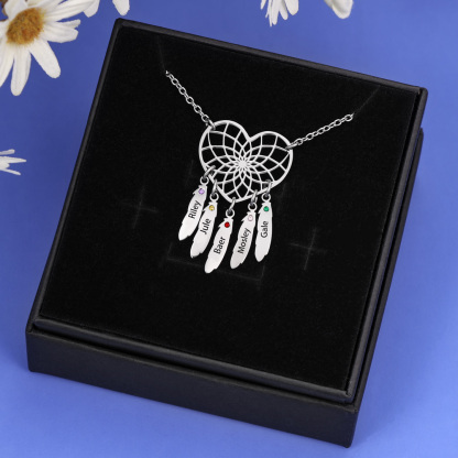 Personalised Dream Catcher Necklace With Birthstones Custom 5 Names Necklace Gifts For Her-Jessemade AU