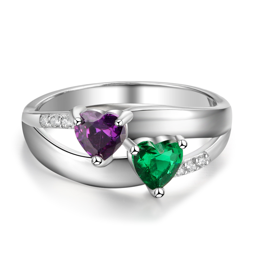 Personalised Ring With 2 Birthstones Engraved Names Ring Gift For Women-Jessemade AU
