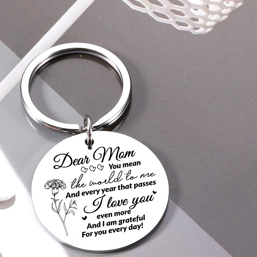 Personalised Text Keychain Circle Pendant Carnation Keychain Gift for Mum/Mom - You Mean The World To Me -Jessemade AU