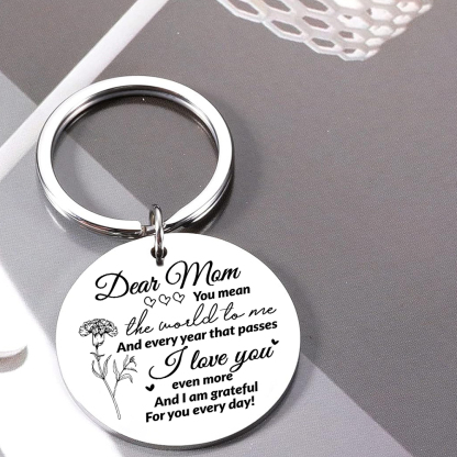 Personalised Text Keychain Circle Pendant Carnation Keychain Gift for Mum/Mom - You Mean The World To Me -Jessemade AU