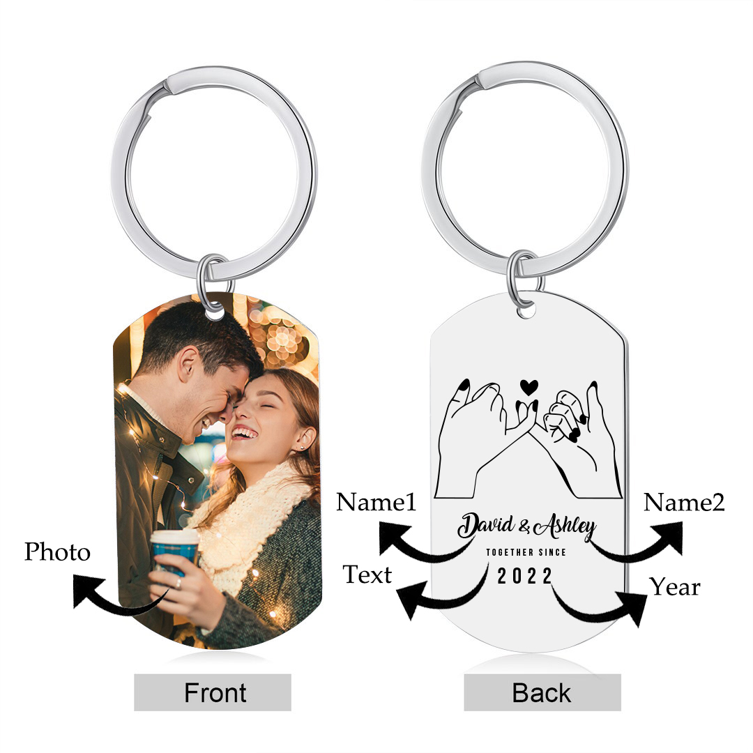Personalised Couple Photo Keychain Custom 2 Names & Text & Year Keyring Pinky Swear Special Gifts-Jessemade AU