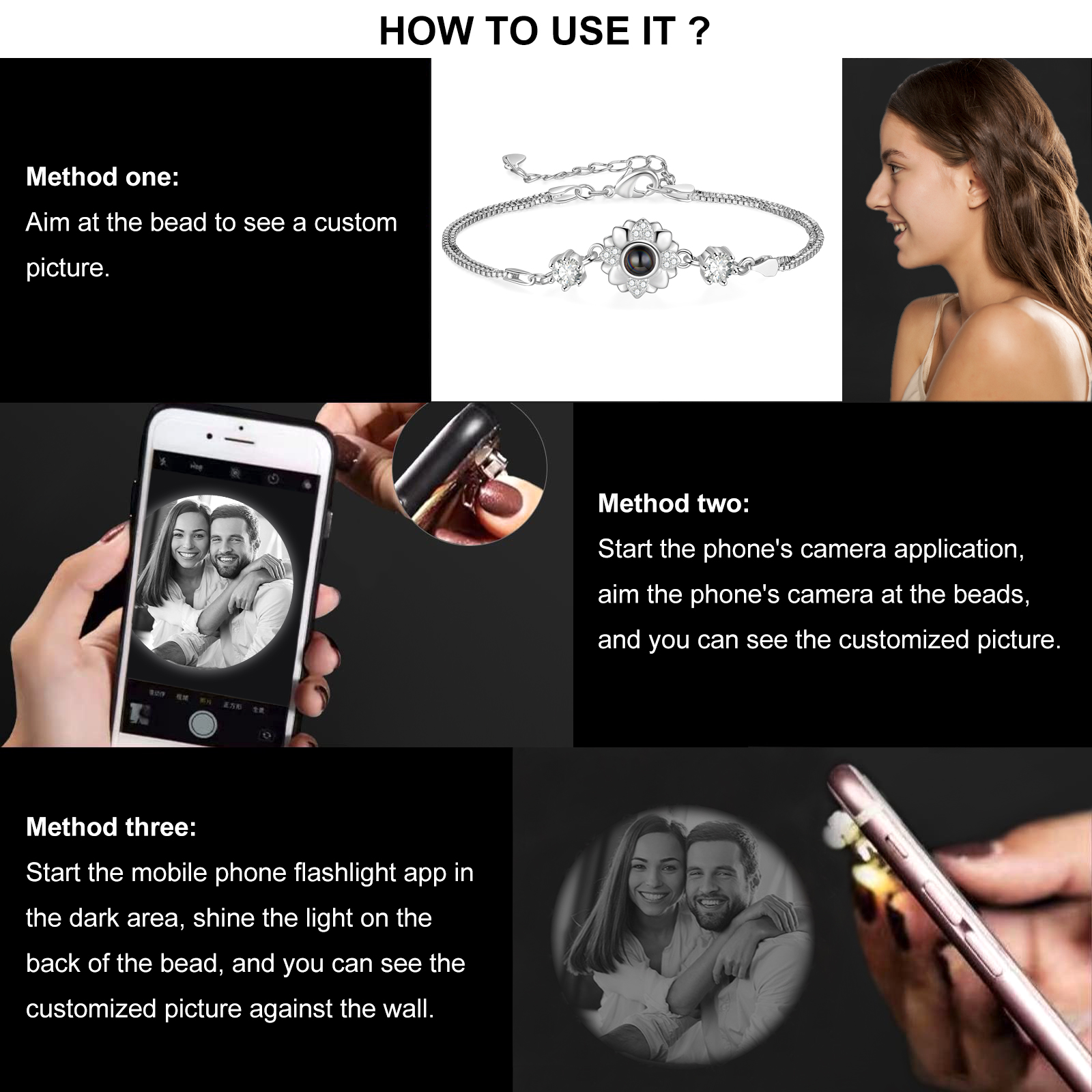 Personalised Projection Bracelet Custom Photo Bracelet Adjustable Bracelet Creative Gift for Her-Jessemade AU