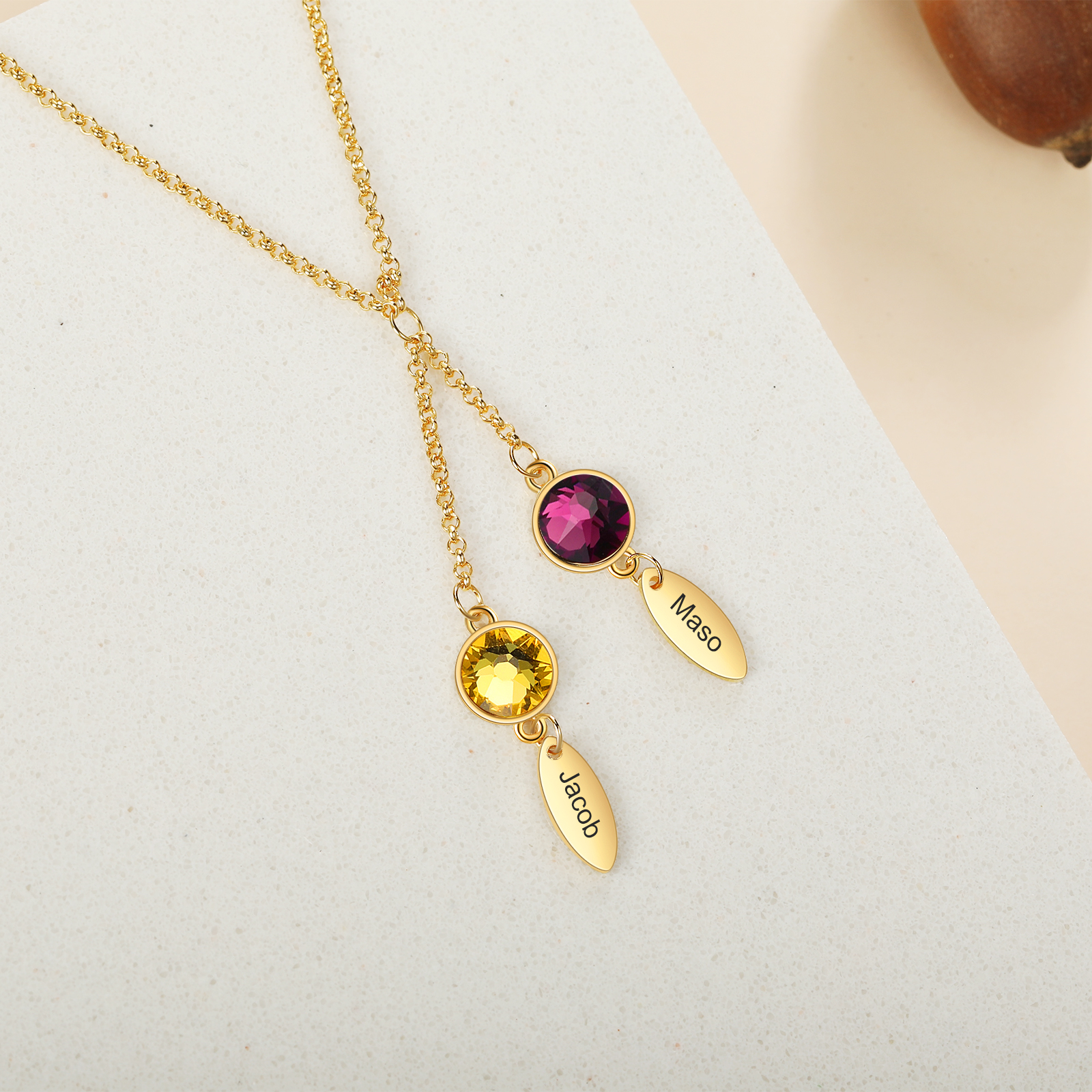 Personalised Bar Necklace With 2 Birthstones Engraved Names Necklace Best Gift For Mother-Jessemade AU