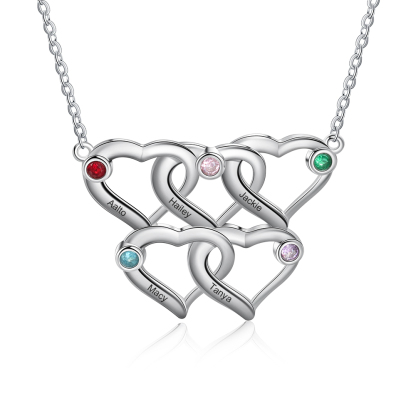 Personalised Heart Necklace With 5 Birthstones Engraved Names Necklace Gift For Women-Jessemade AU