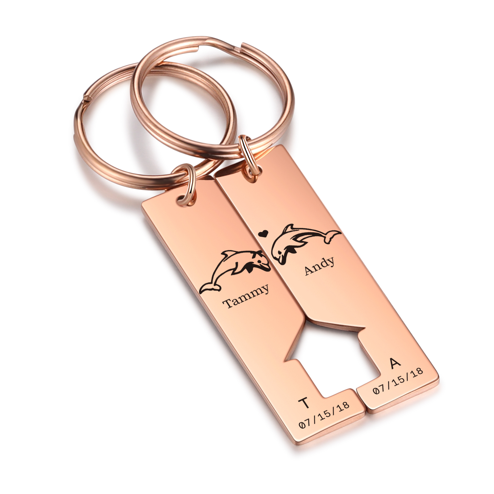 Personalised Couple Keychain Custom 2 Letters & 2 Dates & 2 Names Dolphin Keyring Valentine's Day Gift for Husband/Wife-Jessemade AU