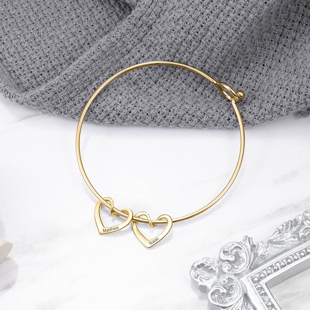 To My Mother Personalised Love Bracelet with 4 Heart Charms Engraved 4 Names Bangle Bracelet-Jessemade AU