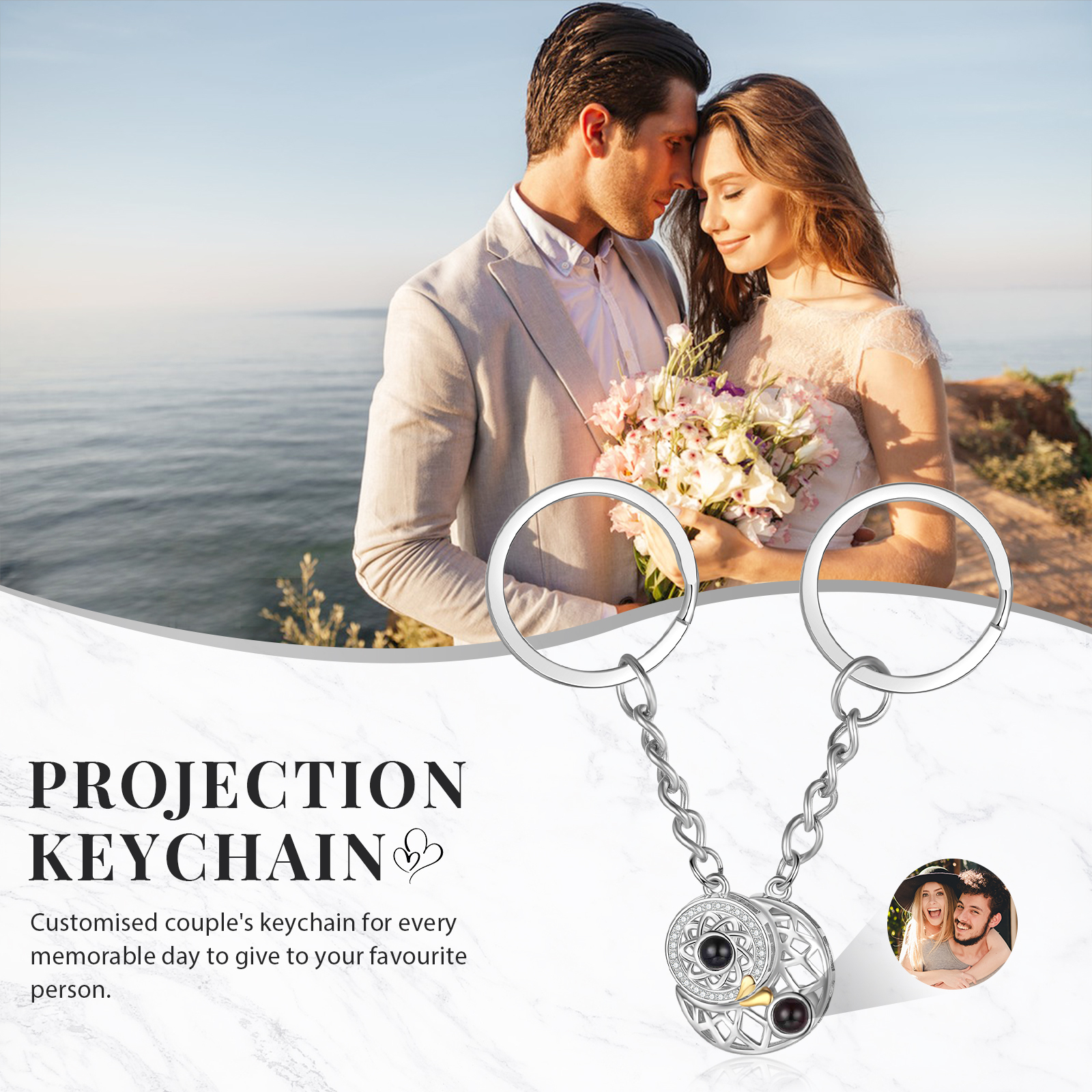 Photo Projection Keychain Customised Photo Coloured Stone Keychain Creative Gift for Couples-Jessemade AU