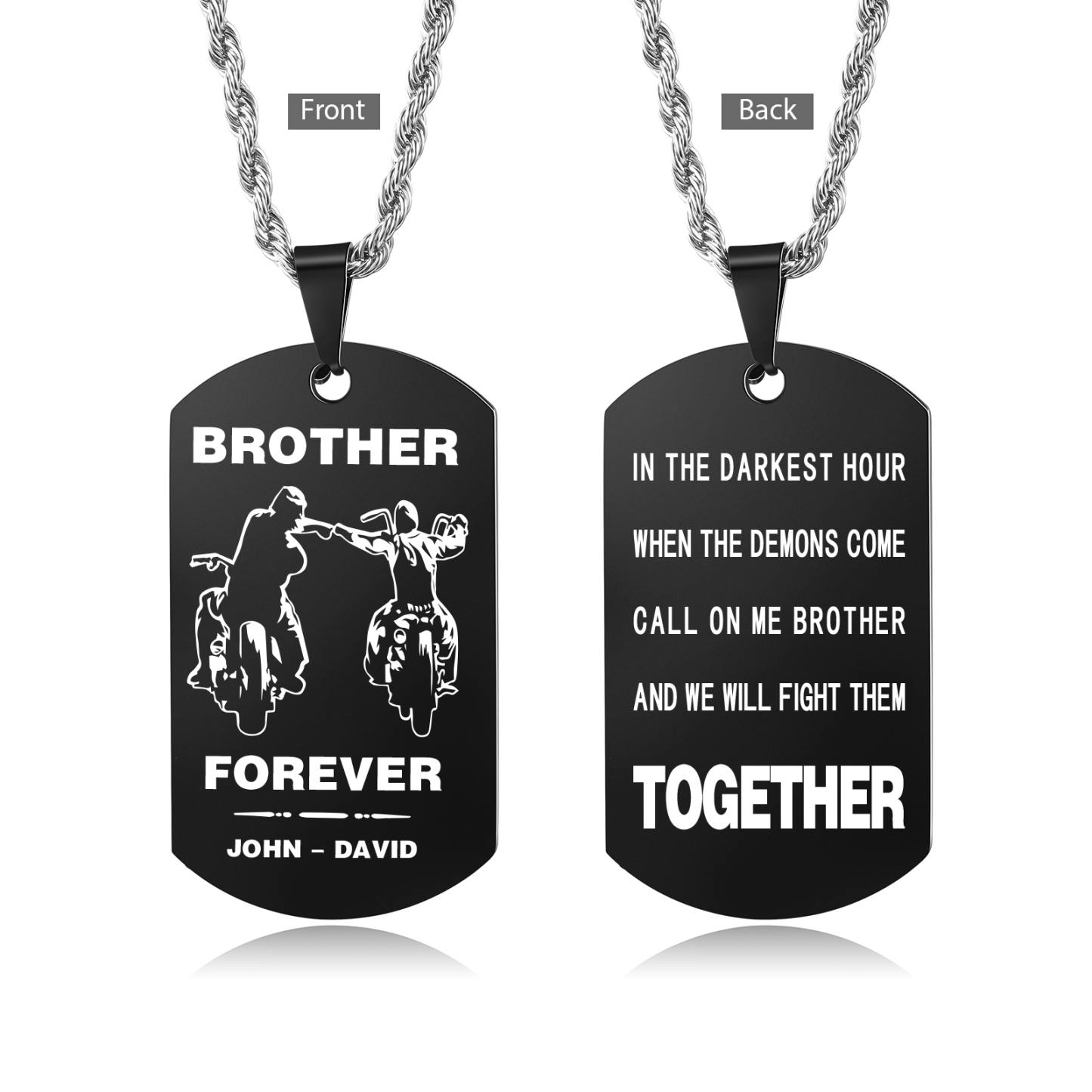 Brother Forever Dog Tag Necklace Personalised Black Double-sided Necklace Customised 2 Names Biker Necklace Gift to Brother-Jessemade AU