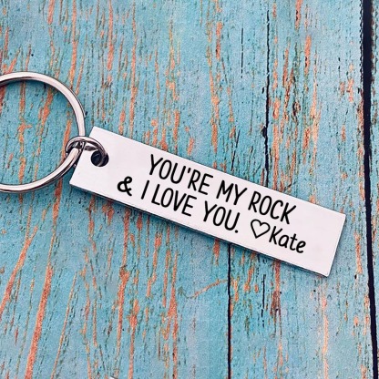 Personalised Name Keychain Stainless Steel Keychain Couple Gifts - You're My Rock & I Love You-Jessemade AU