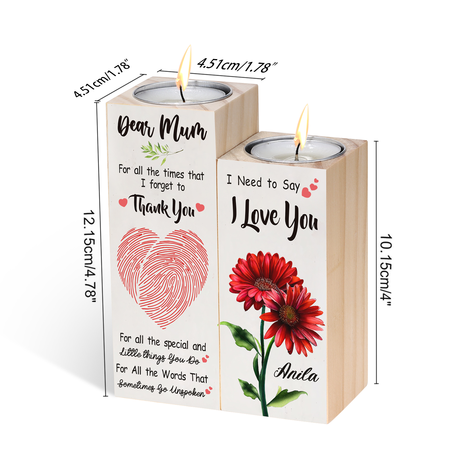 Dear Mum Candle Holder Custom Name Wooden Candlestick - For All The Times That I Forget To Thank You-Jessemade AU