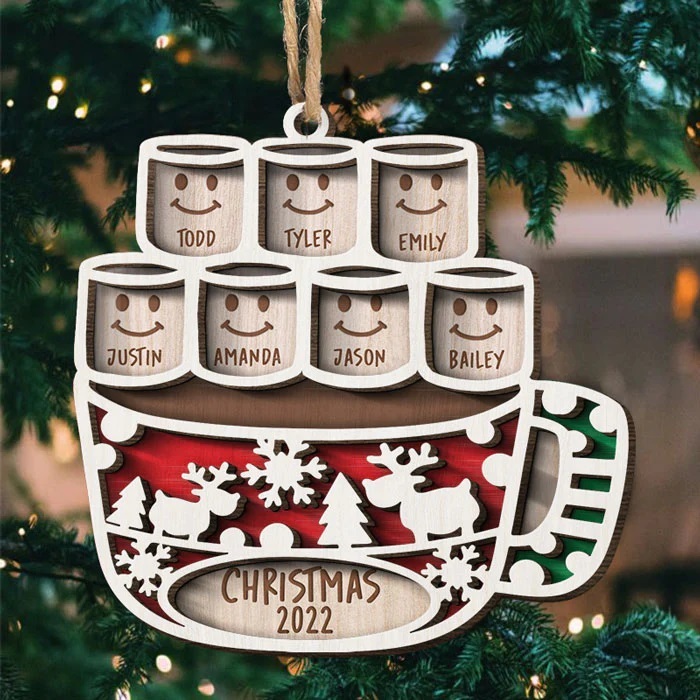 Christmas Family Ornament Custom 1 Name Coffee Cup Layered Wood Christmas Ornament-Jessemade AU