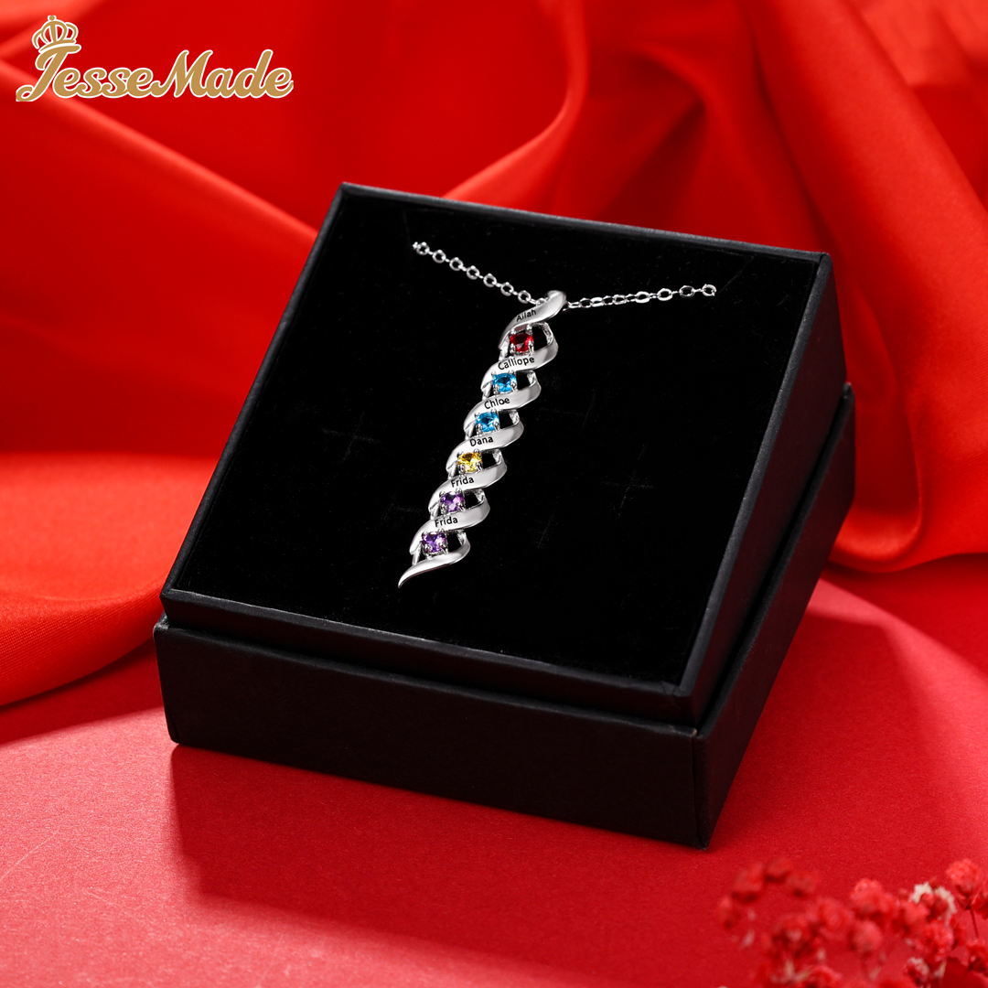 Customised Necklace Cascading Pendant with 6 Birthstones Engraving 6 Names Gifts for Her-Jessemade AU