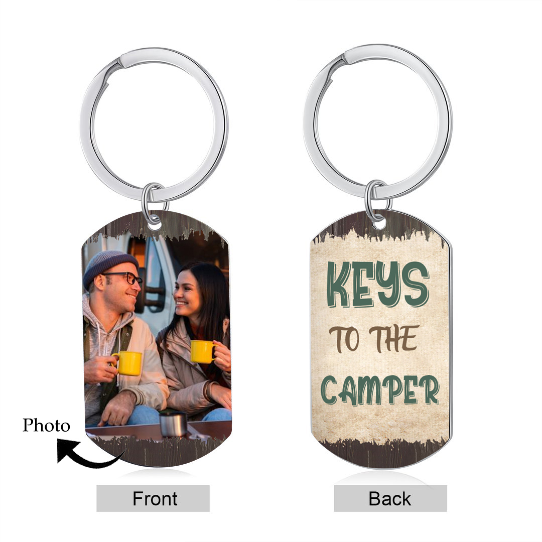 "Keys To The Camper" Custom Photo Keychain Stainless Steel Keyring Personalised Gift for Him/Her-Jessemade AU