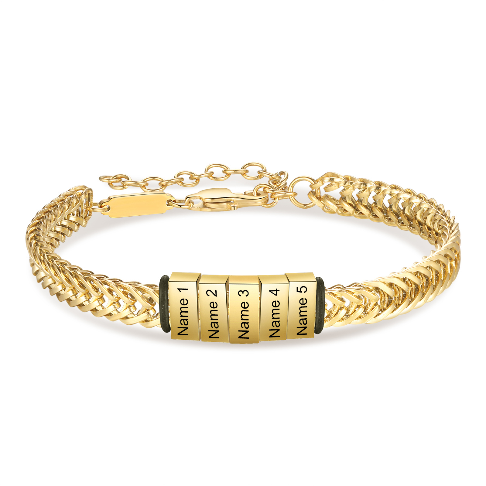 Personalised Men's Beaded Bracelet Custom 6 Names Adjustable Bracelets Stainless Steel Gifts for Him-Jessemade AU