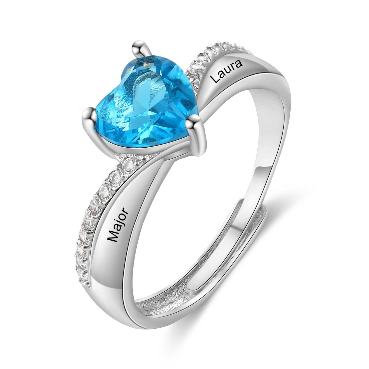 Personalised Heart Birthstone Ring Customised 2 Names Open Ring Gift for Women Girls-Jessemade AU