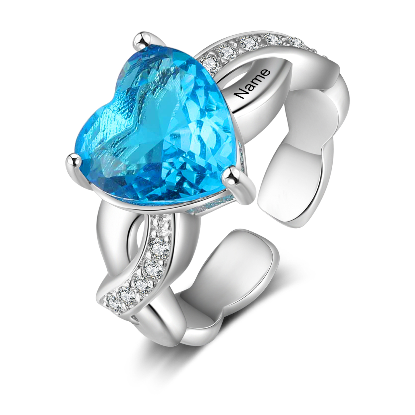 Personalised Heart Birthstone Ring Customised Name Open Ring Gift for Women Girls-Jessemade AU