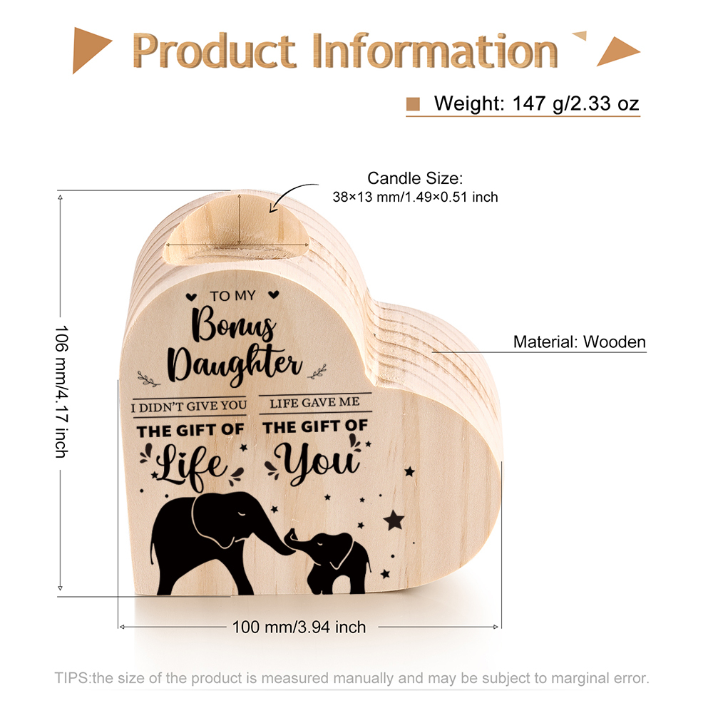 To My Bonus Daughter Wooden Heart Candle Holder "Life Gave Me The Gift of You"-Jessemade AU