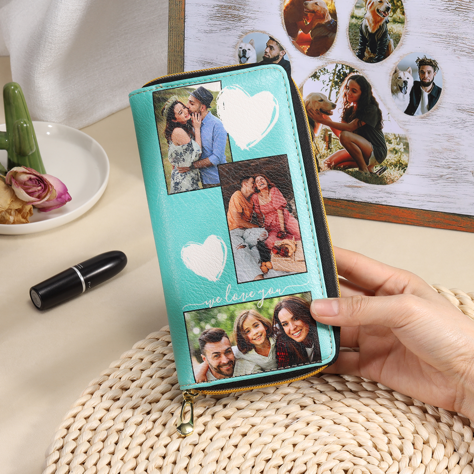 Long Purse Personalised Leather Wallet Engraved 6 Photos Zip Wallet Gifts for Her-Jessemade AU