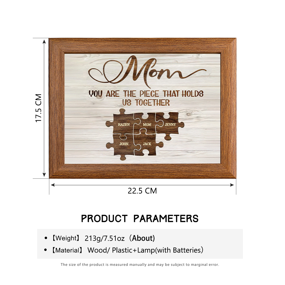 Personalised Puzzle Picture Frame With Light Custom 6 Names Home Decor - You are the piece that holds us together-Jessemade AU