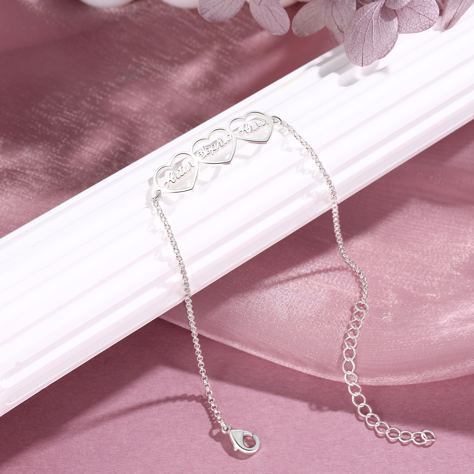 3 Names - Personalised Heart Bracelet Custom Name Bracelets Birthday Valentine's Day Gift For Her-Jessemade AU