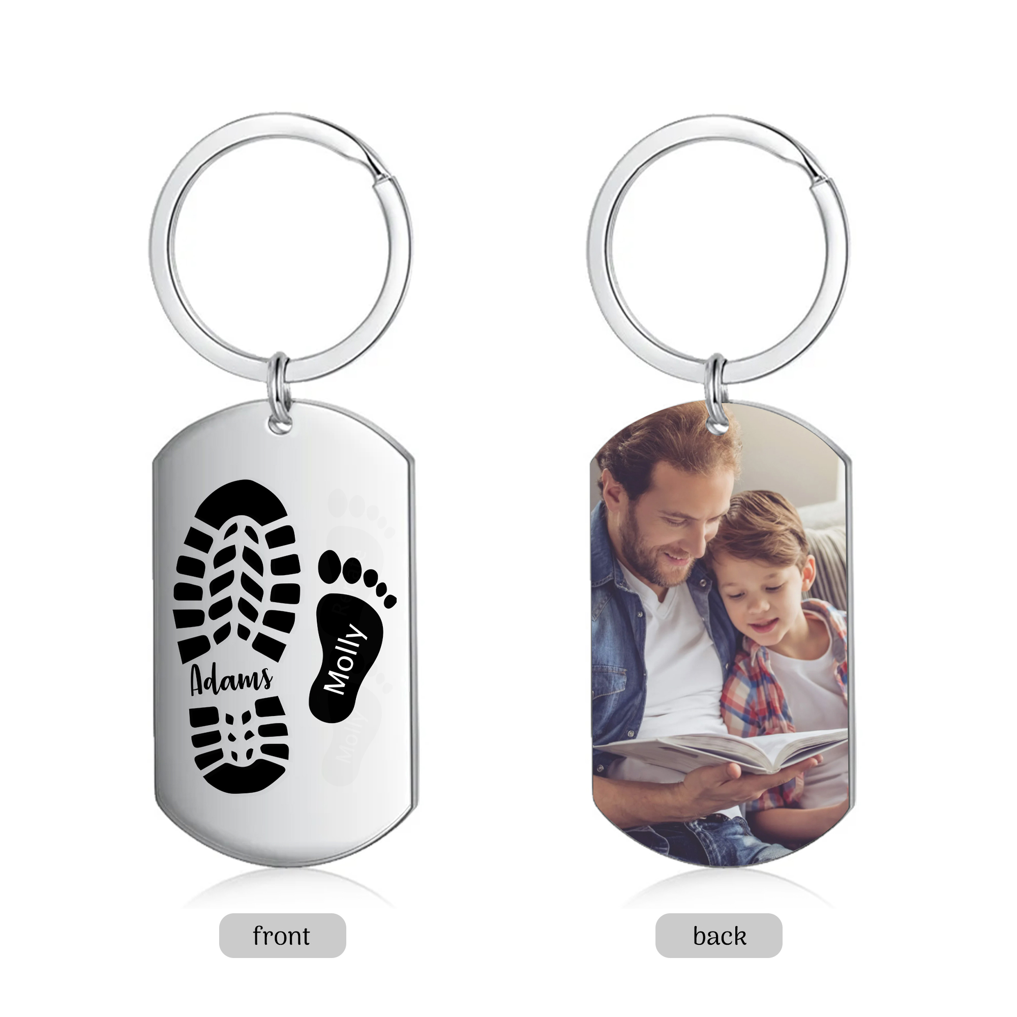 Personalised 2 Names & 1 Photo Keychain Custom Dad Shoe Baby Foot Keychain Father's Day Gifts-Jessemade AU