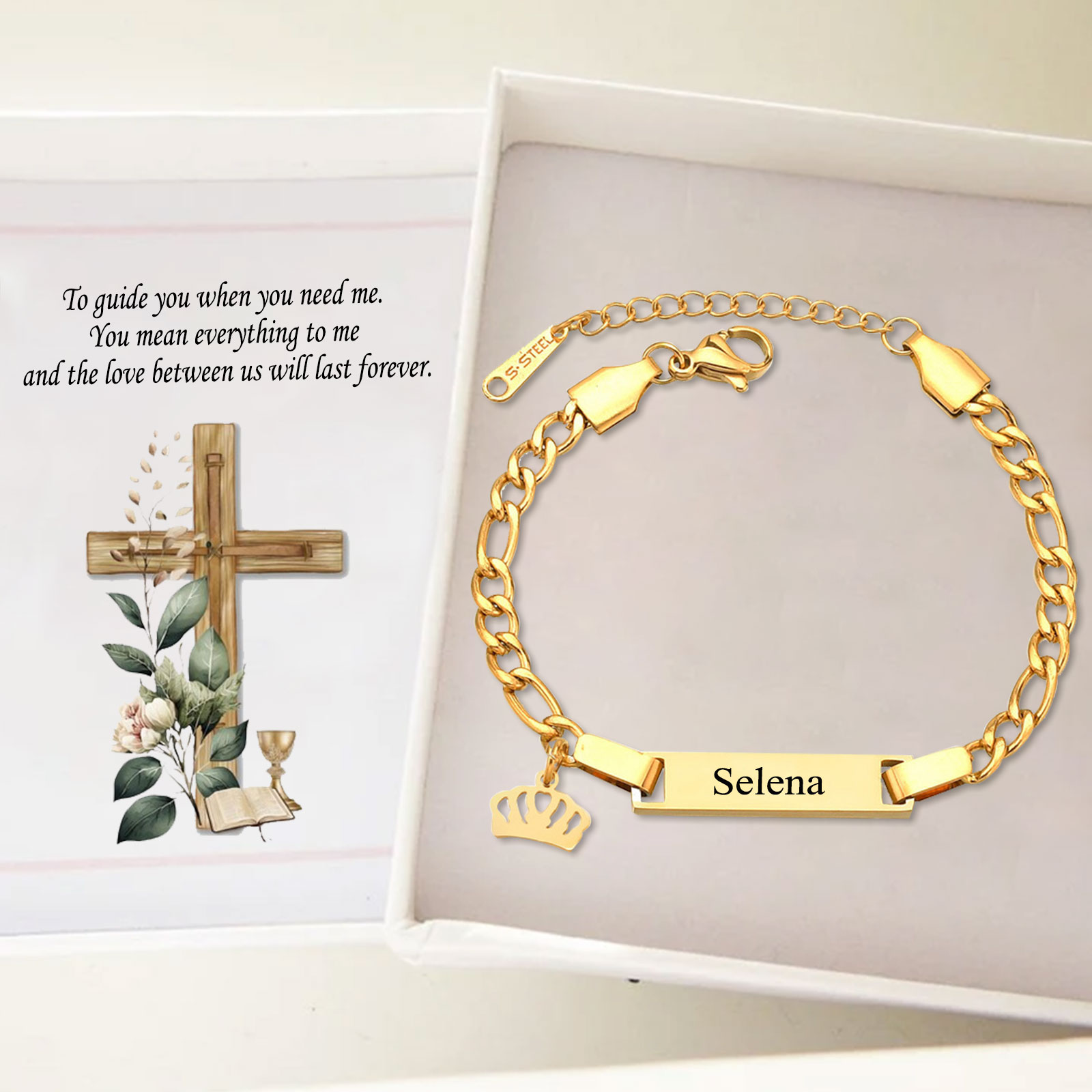 Custom Name Bracelet Personalised Crown Bracelet Cuban Chain Bracelet Love Gifts-Jessemade AU