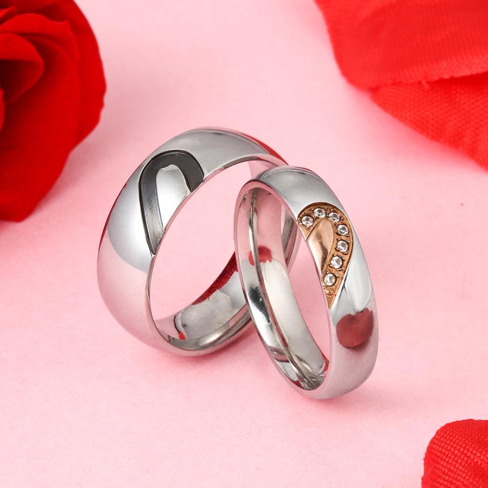 Half Heart Matching Promise Rings for Couple Lovers Custom Engraved Bands Ring-Jessemade AU