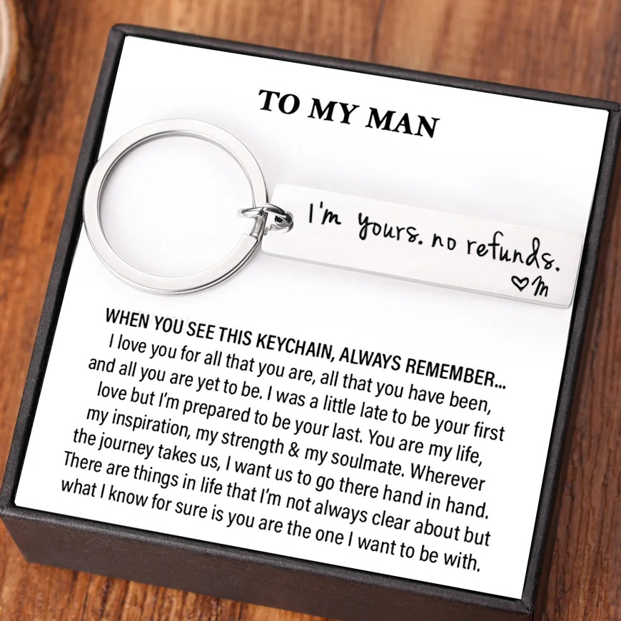 Funny Couple Keychain Personalized Initial Key Ring I'm yours. no refunds Funny Gift for Couple