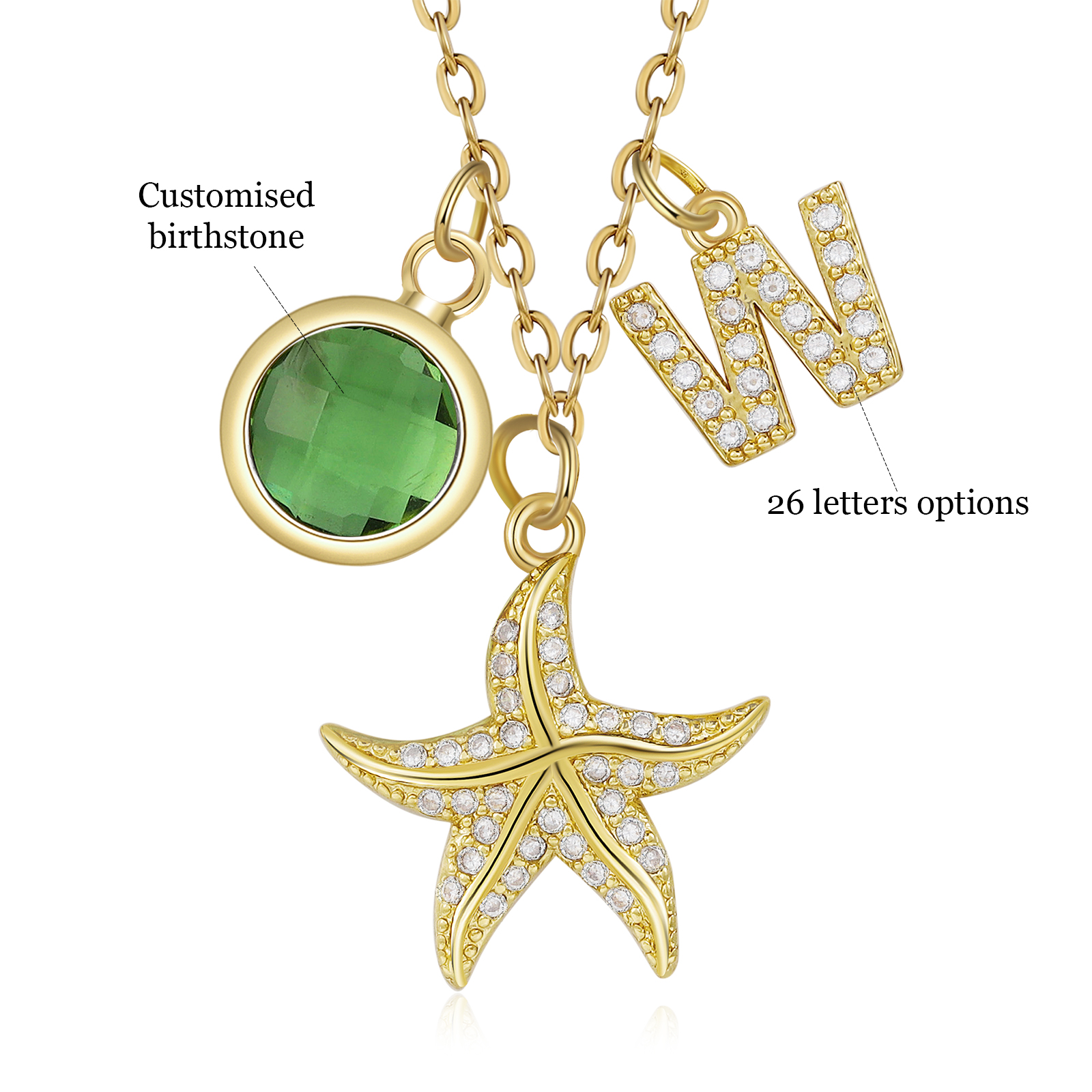 Personalised Starfish Necklace Custom Birthstone and Initial Kid's Necklace-Jessemade AU