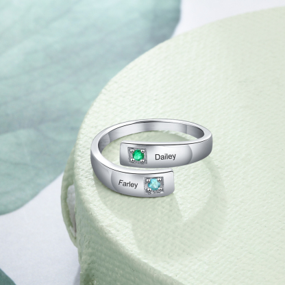 Personalised Ring With 2 Birthstones Engraved Names Ring Gift For Women-Jessemade AU