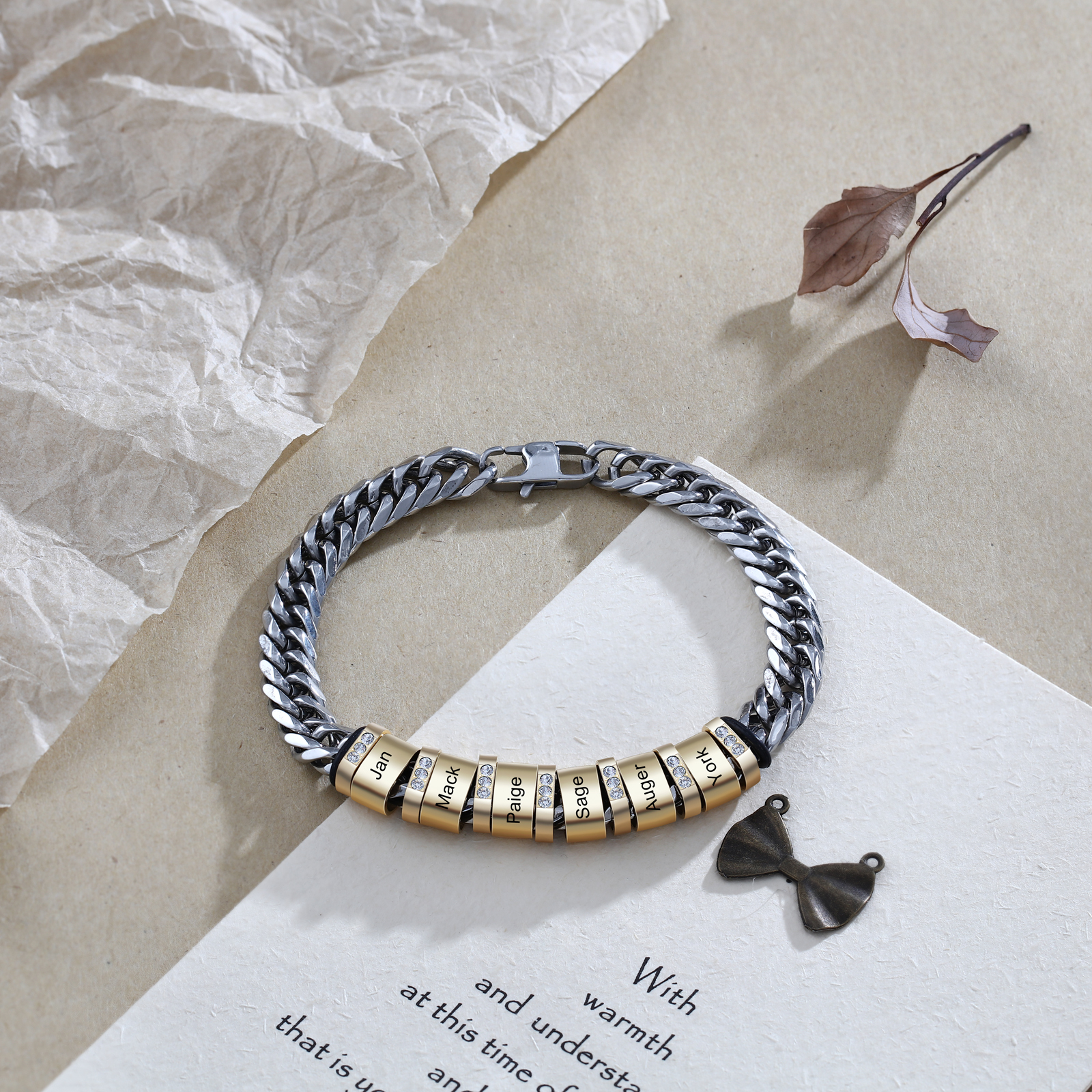 Personalised Cuban Chain Bracelet Customised Name Bracelet with 6 Beads-Jessemade AU