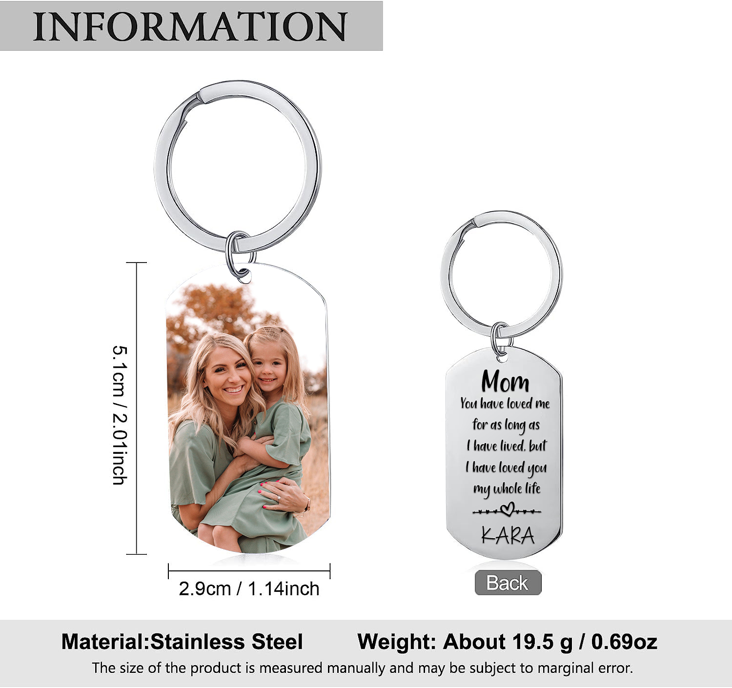 Personalised Photo & Name Keychain Mother's Day Gifts for Mom/Mum - I Have Loved You My Whole Life-Jessemade AU
