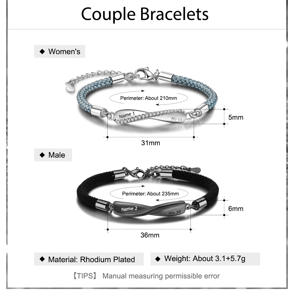 Customised Couple Bracelets Engrave Names Matching Bracelet Love Gifts-Jessemade AU