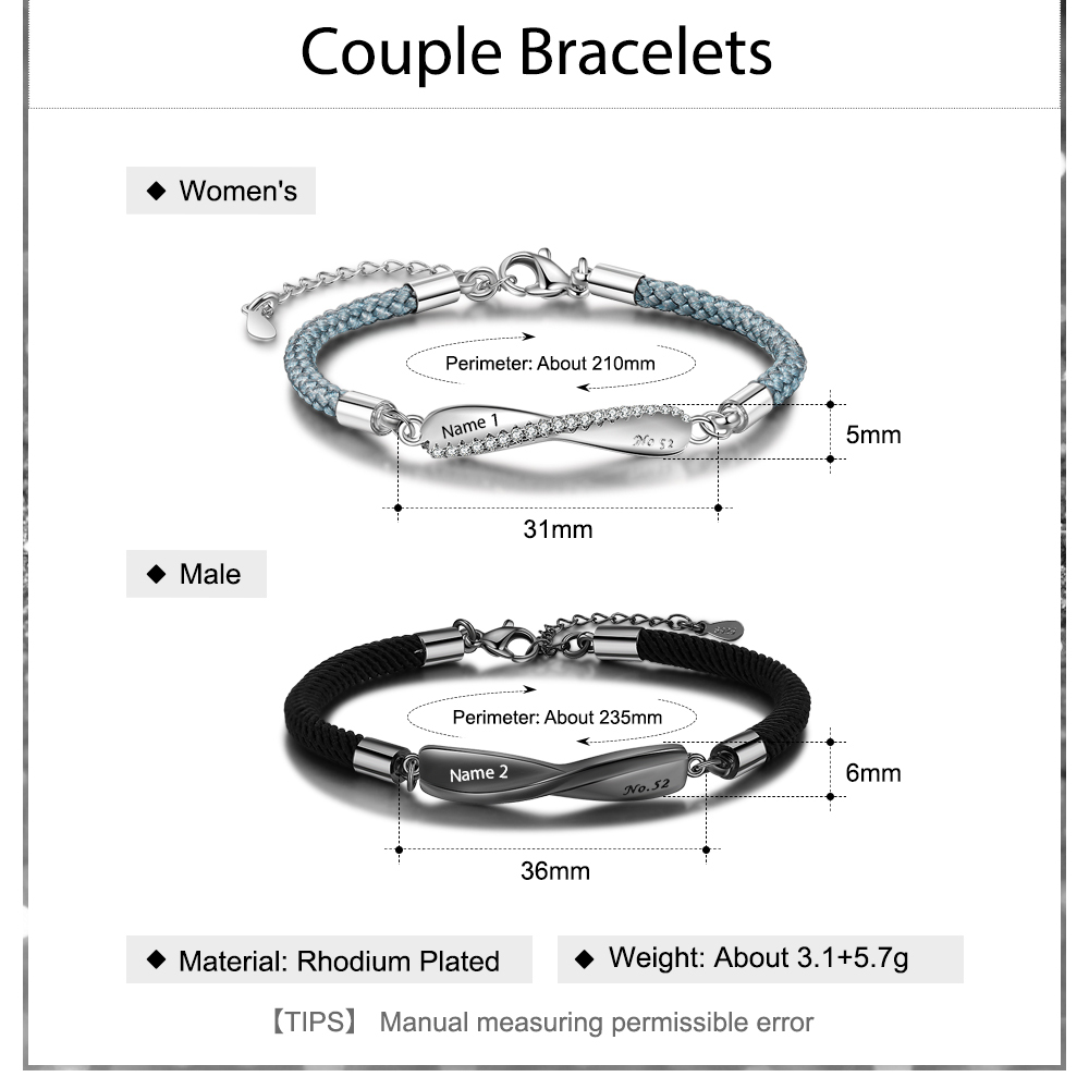 Customised Couple Bracelets Engrave Names Matching Bracelet Love Gifts-Jessemade AU