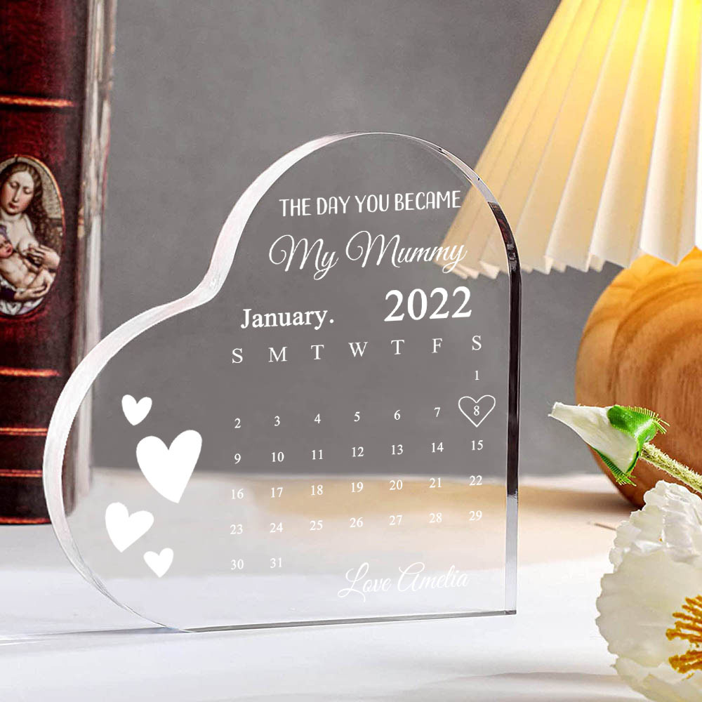 Personalised Acrylic Heart Keepsake Custom Date & Text Calendar Ornaments Gifts for Her - The Day You Became My Mommy/Mummy-Jessemade AU