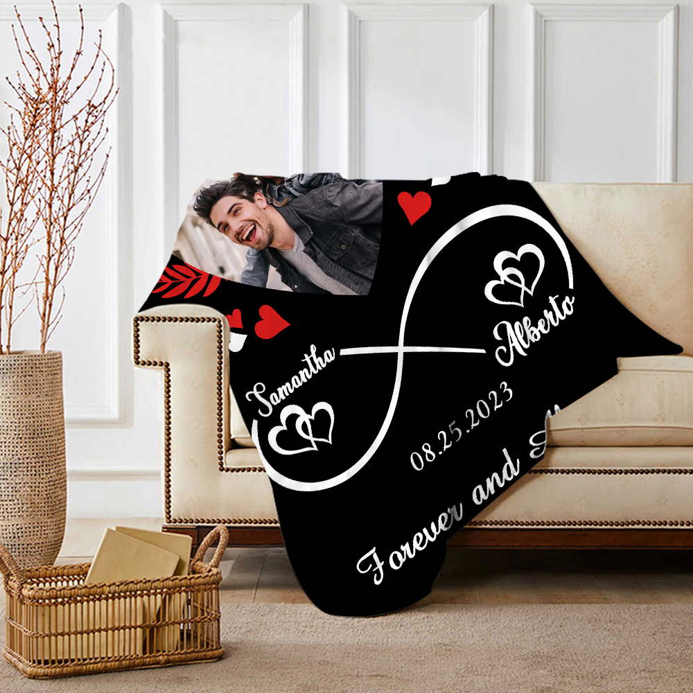 Couple Infinity Blanket Customised 2 Names & Date & Photo Blanket Valentine's Day Gifts - I Love You Forever And Always-Jessemade AU